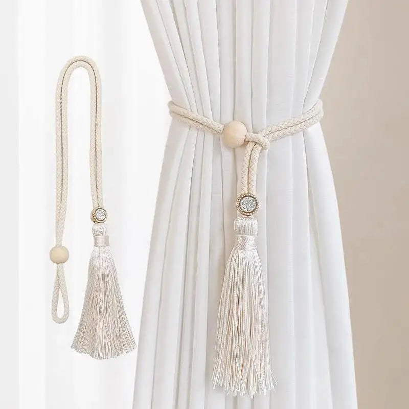 anneau bois cordelette pompon franges deco moderne rustique tissu coton beige clair