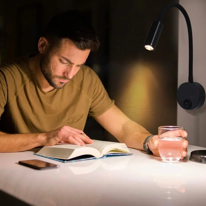 lampe murale led bras articulé tête orientable moderne minimaliste noir blanc argenté doré chambre