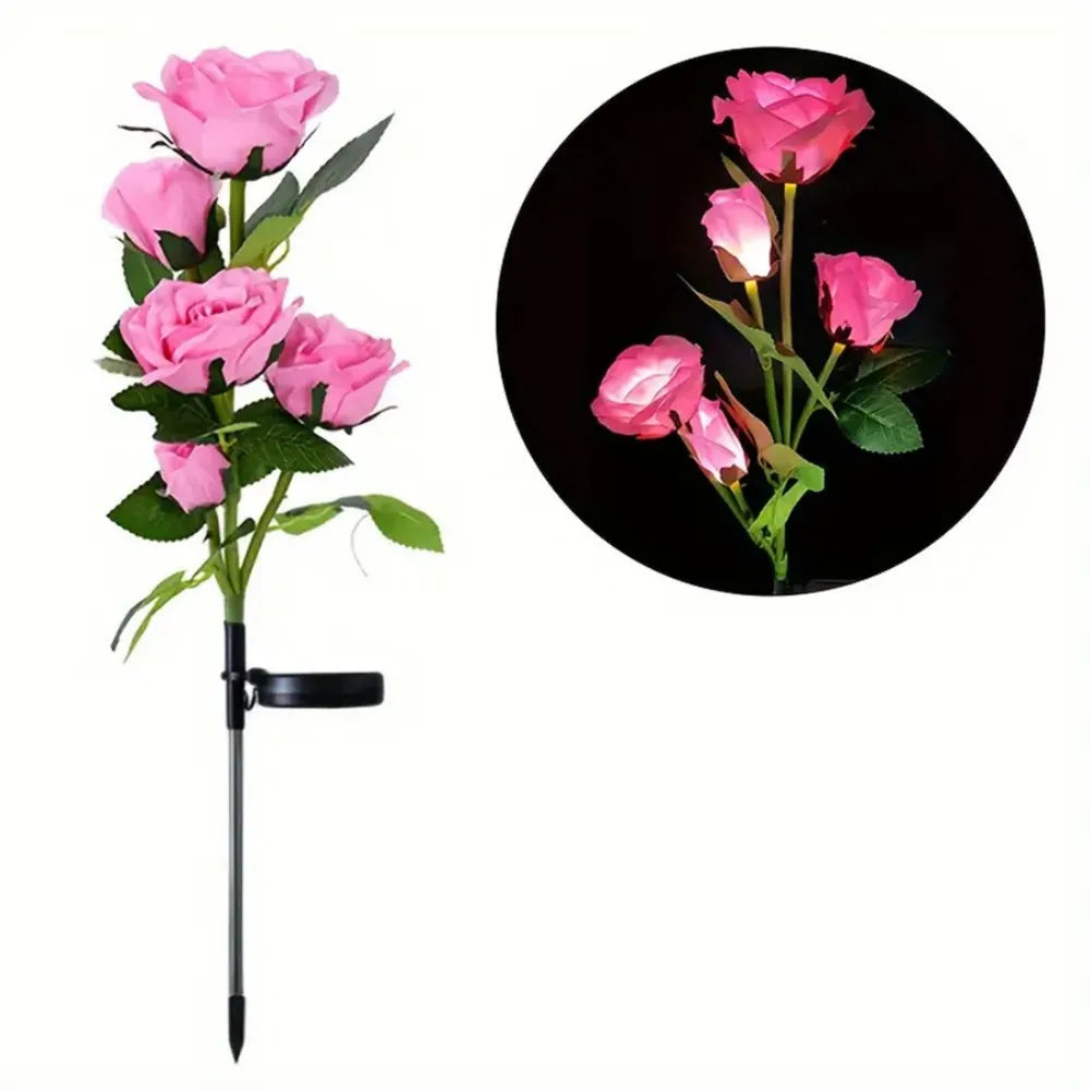 décoration extérieure solaire led rose moderne bouquet lumineux fête saint valentin festive