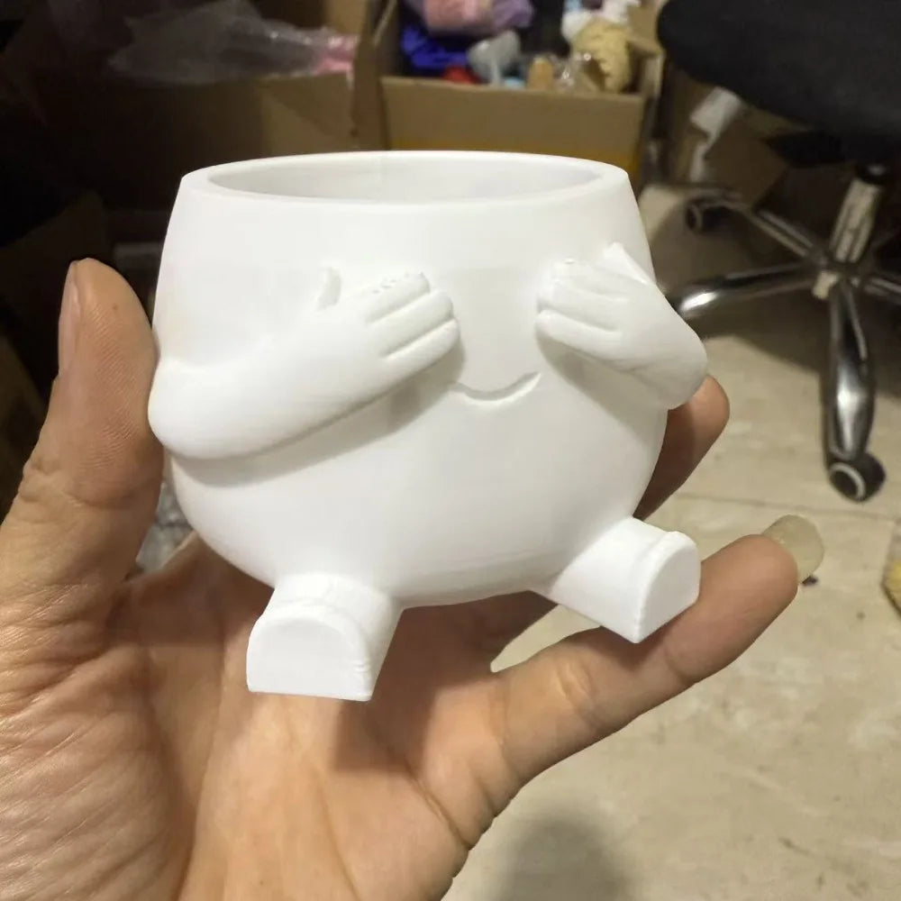 cache pot mignon rose clair blanc cactus succulentes visage souriant chaton cartoon opacité