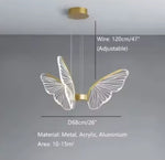 suspension lumineuse papillons blanc doré moderne minimaliste led chambre salonhôtel