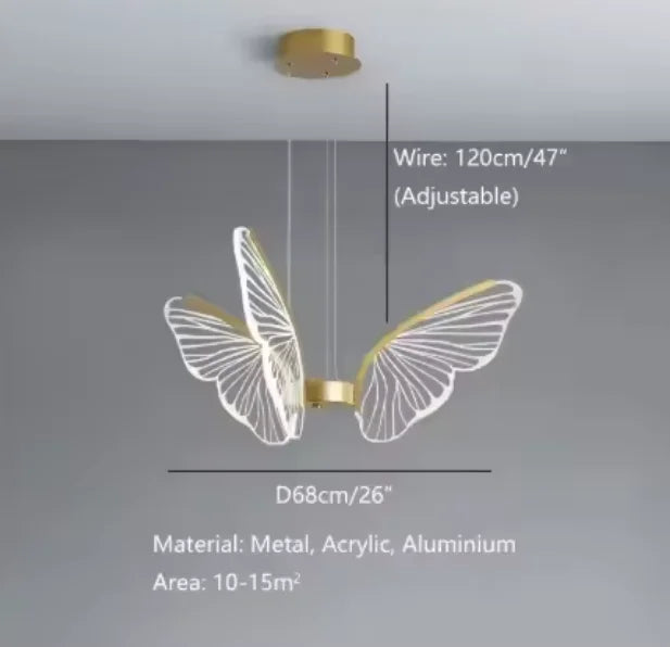 suspension lumineuse papillons blanc doré moderne minimaliste led chambre salonhôtel