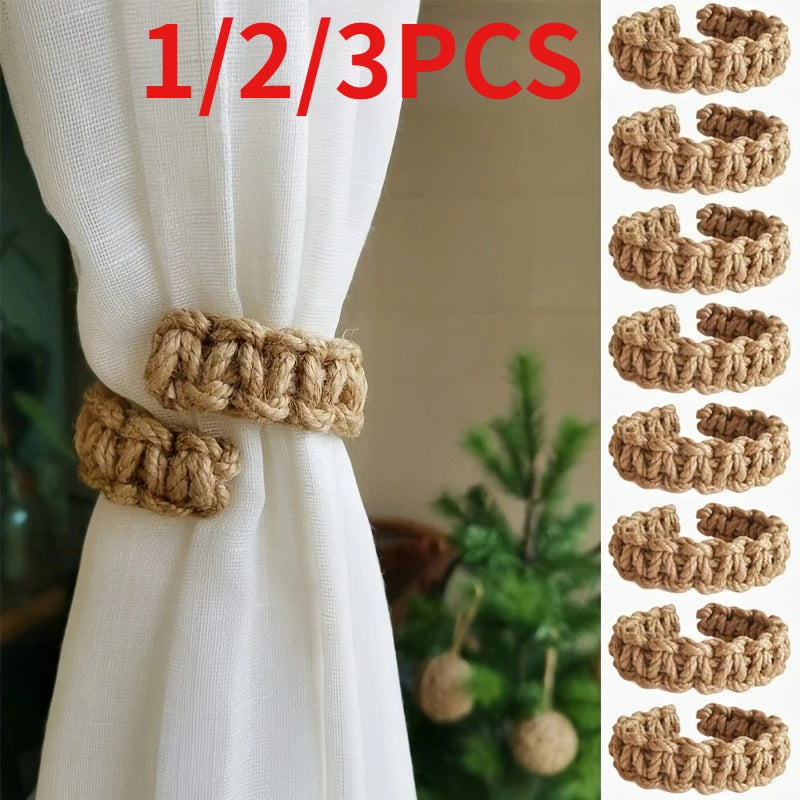 anneau rideau main rustique couleur beige clair support rideau chanvre tressé main decoration chambre