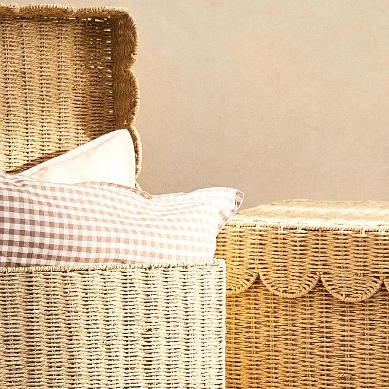 panier rangement tressé bohème rustique beige clair salon cuisine couvercle