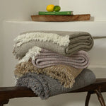 couverture coton lin solide beige gris mauve franges rustique bohème printemps automne portable texturée