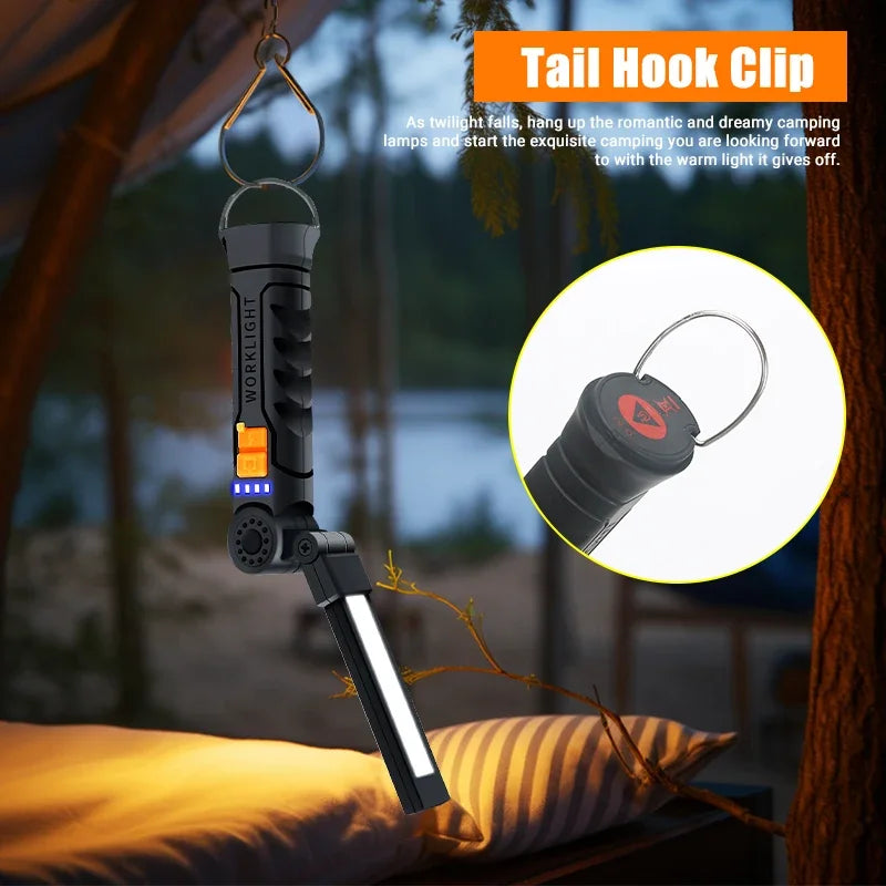 lampe travail rechargeable led aimant crochette anti dérapante noire oranger moderne pratique