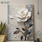 toile d'art moderne fleurs blanches peinture abstraite murale sans cadre blanc gris beige
