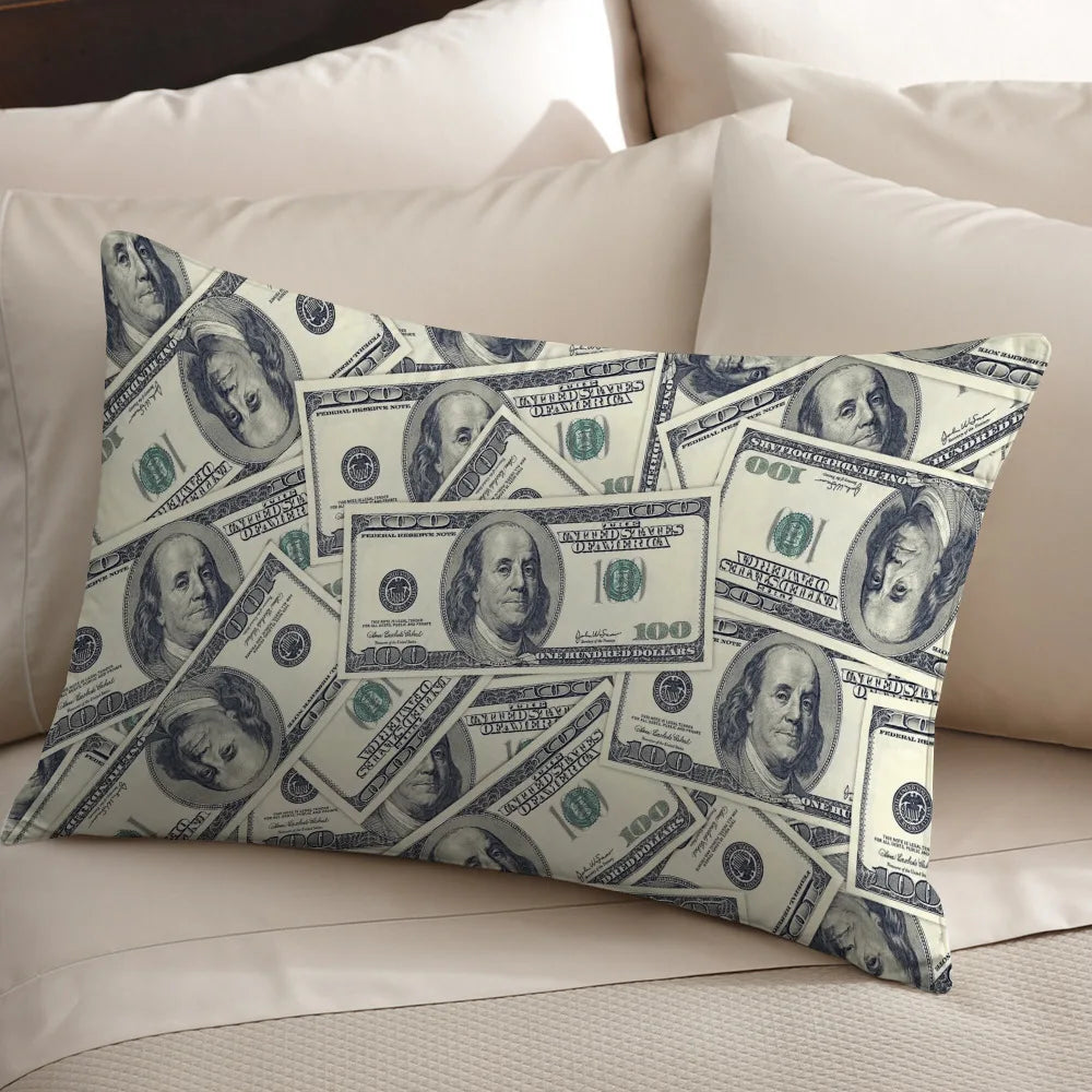 housse coussin motif dollar moderne vert blanc bleu imprimé polyester coton fixation lit décoration