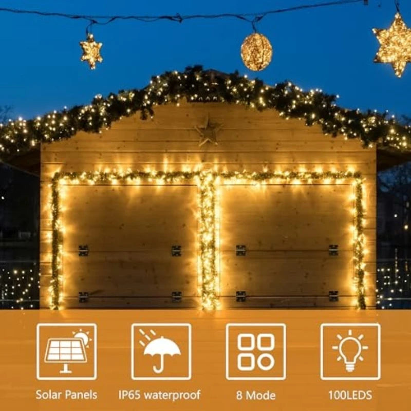 guirlande lumineuse solaire dorées clips noir moderne décoration extérieure ip65 pvc led festive jardin