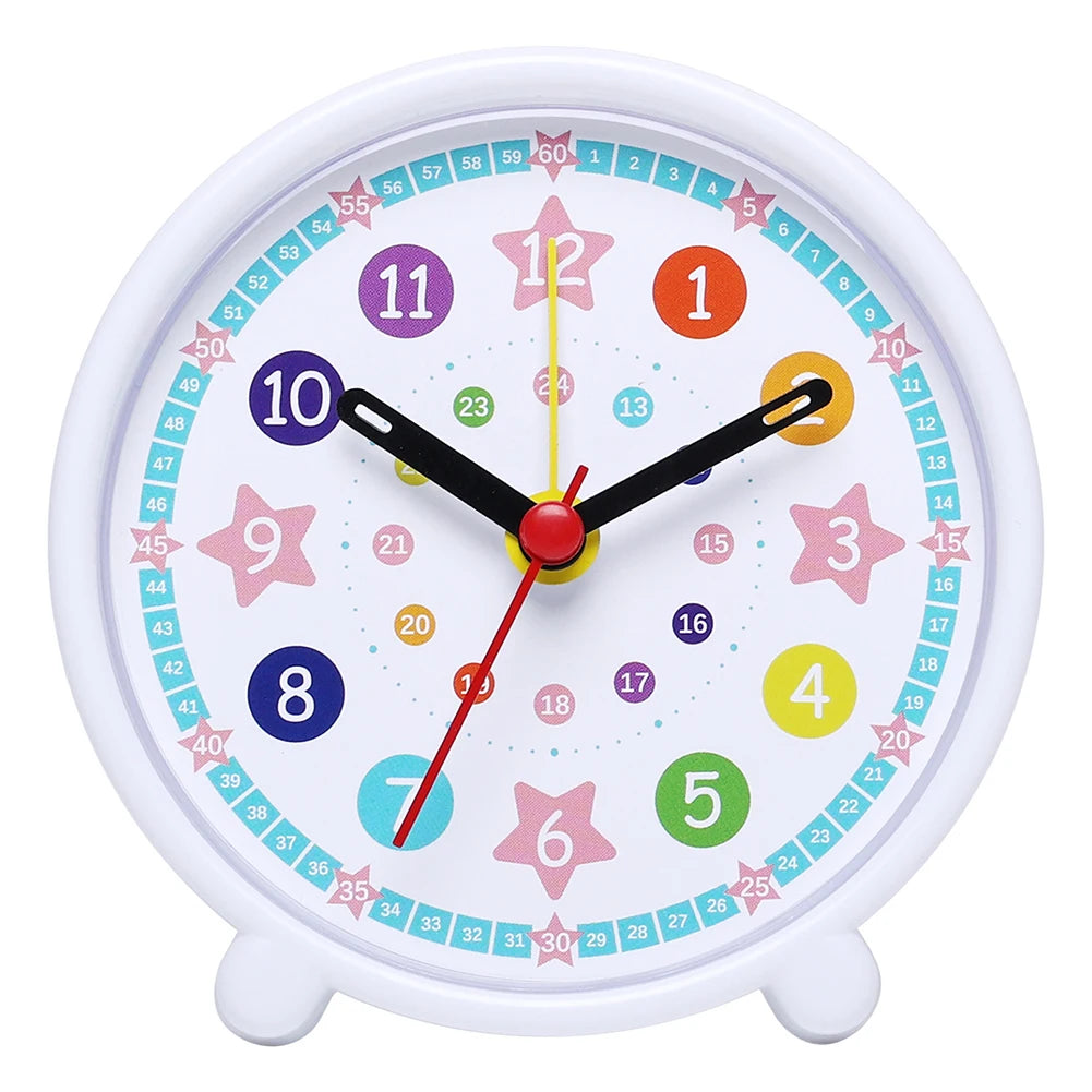 horloge table moderne colorée motifs géométriques enfants chambre bleu rose blanc