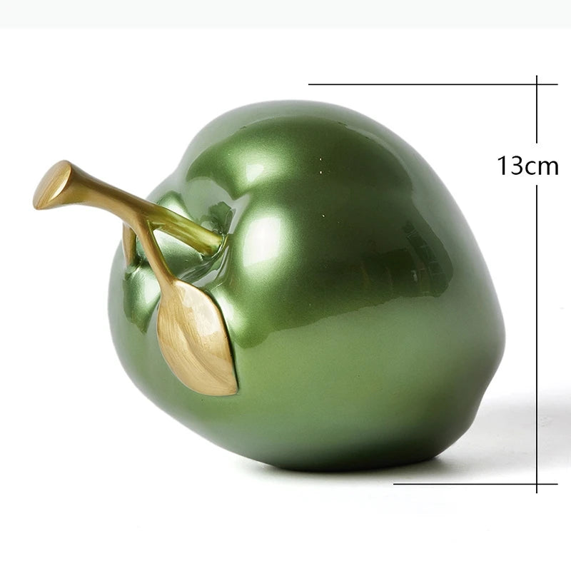 décoration intérieure moderne pomme verte rouge résine brillante 13cm dorée