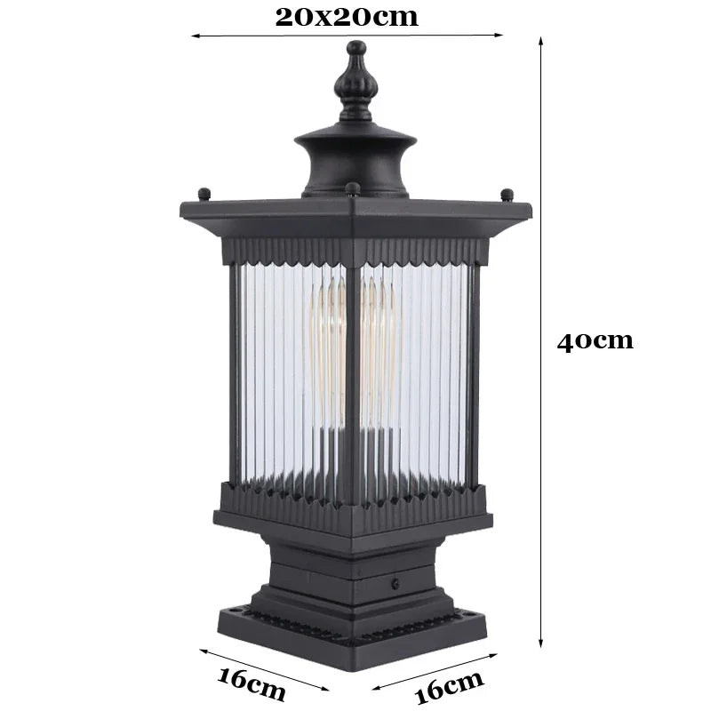 lampe jardin classique marron foncé transparente rayures verticales ip65 led e27 fixations aluminium