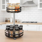support rotatif deux niveaux noir acier inoxydable moderne vaisselle épices cosmétiques comptoir cuisine