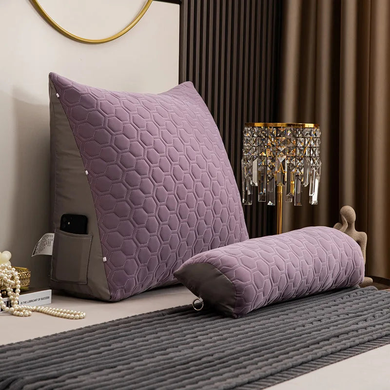 oreiller inclinable moderne hexagones bleu gris support lombaire breathable coton brodé amovible lavable adultère