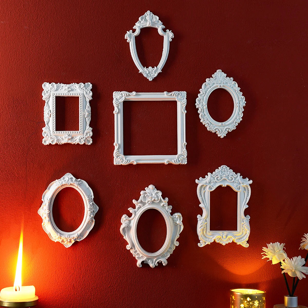 cadre decoratif resine blanc ornements baroques classique mural decoration photo