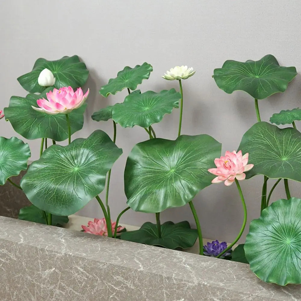 fleur lotus artificielle rose feuilles vertes moderne décoration intérieure base circulaire hauteur 95cm 98cm