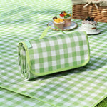 tapis pique nique carreaux vert blanc jaune moderne imperméable anti humidité poignée rangement camping