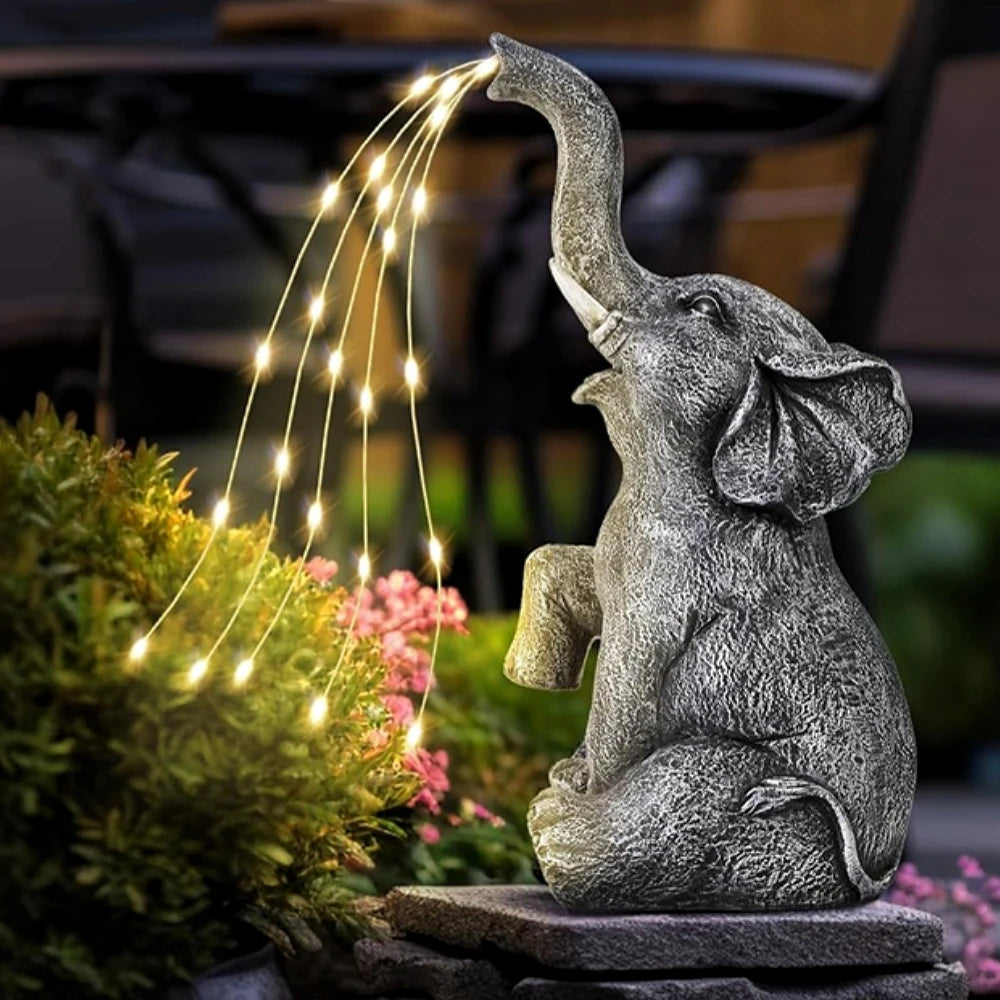 statue éléphant décorative guirlande led résine aspect pierre résistante intempériesextérieur zen