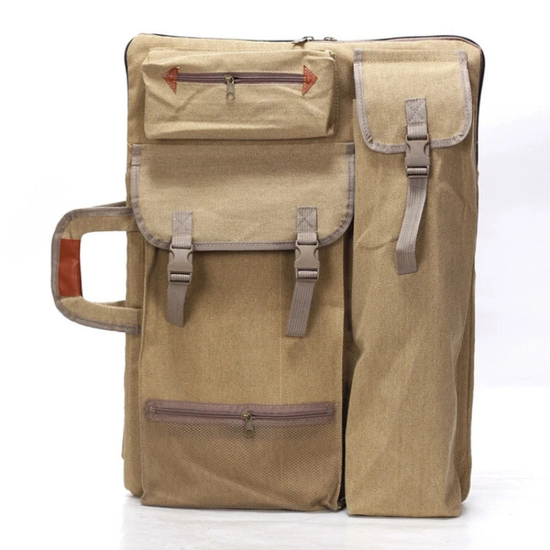 sac dos toile coton vintage beige gris vert olive poches crayons boîtes couleurs carnets