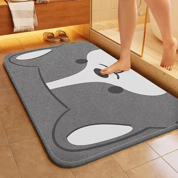 tapis bain motif animal gris anti dérapant bord floral moderne machine lavable