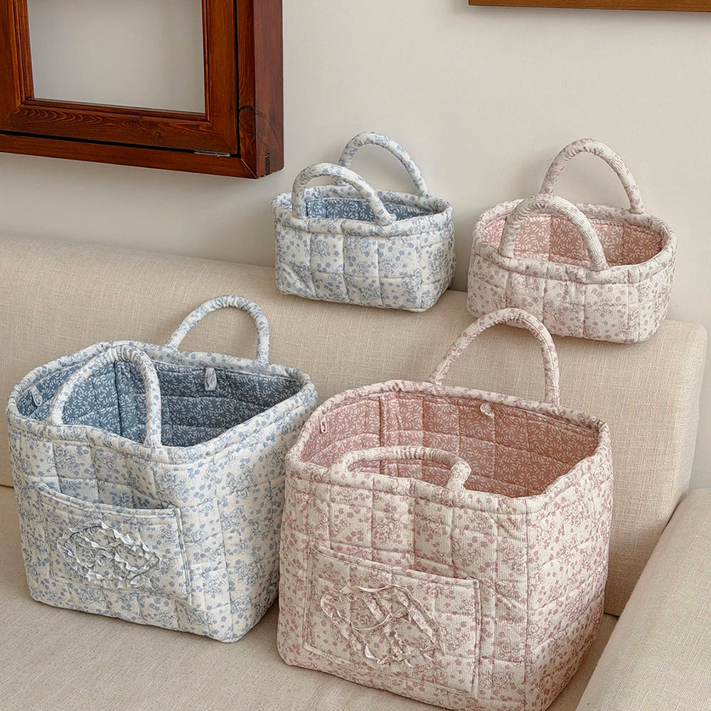 panier rangement pliable polyester fleurs blanc bleu clair moderne rangement maison jouets animaux respectueux