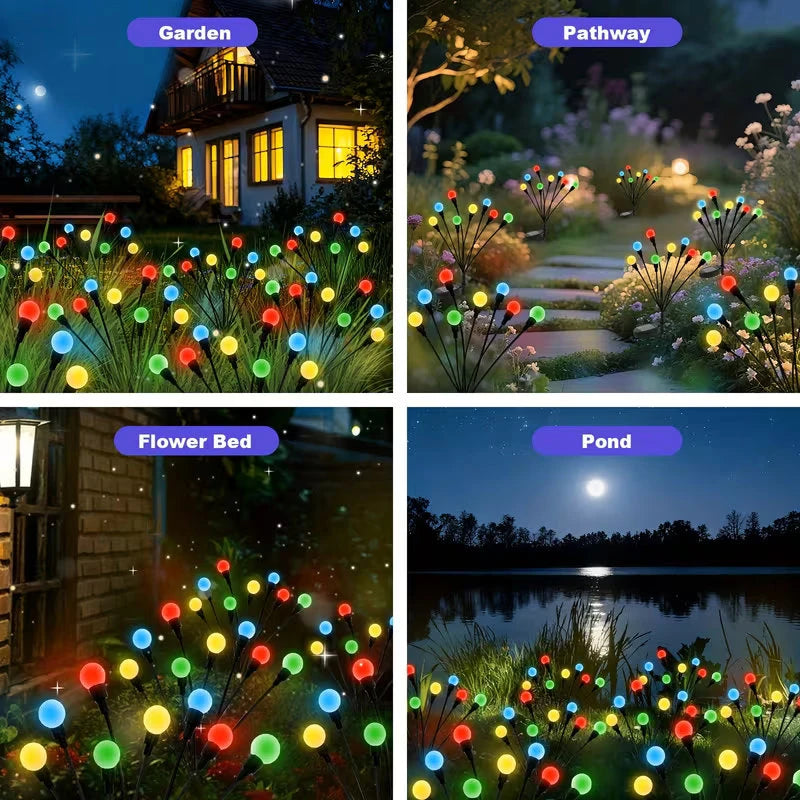 guirlande lumineuse solaire multicolore moderne boules sphériques extérieure jardin piquet base solaire led ondulante