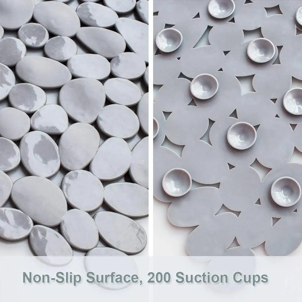 tapis douche antidérapant pebbles moderne noir blanc gris salle bain ventouses pvc respectueux environnement