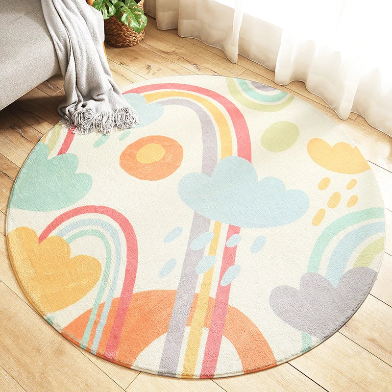 tapis rond fleuri dessins animaux mignons moderne salon chambre bébé polyester antidérapant