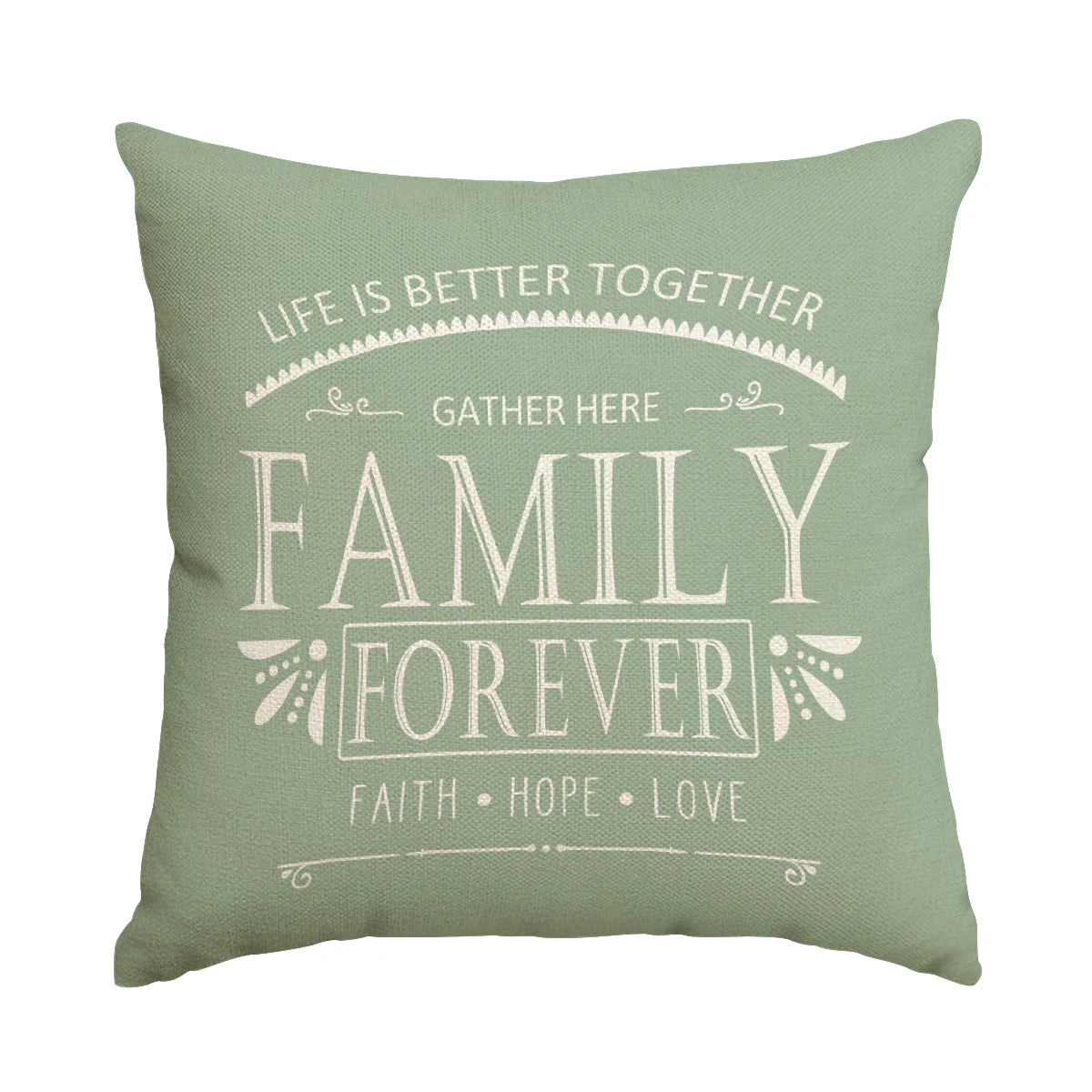 housse coussin carré motif floral vert clair beige rustique polyester lavable glissière invisible 45cm
