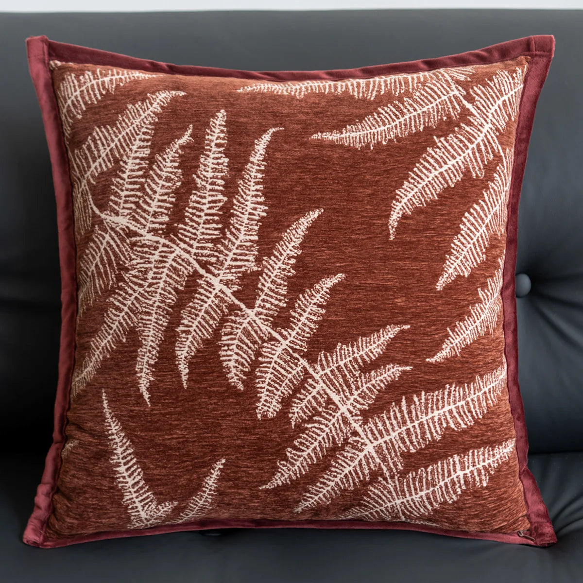 coussin housse carré moderne motif végétal feuilles fleurs adhésif polyester 45x45cm 30x50cm decoration intérieur