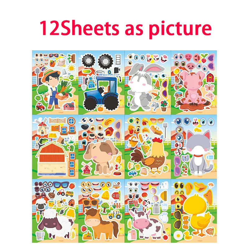 sticker animaux ferme multicolore cartoon adhésif diy activités enfants garçons filles fournitures bricolage artisanal