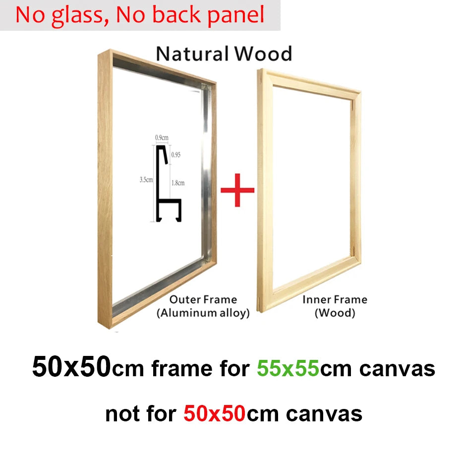 Cadre moderne toile 55x55cm aluminium or noir vis fixations contemporain decoration maison blanc noir