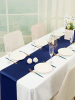 nappe table bleu marine blanche rubans satin mariage réception événementielle
