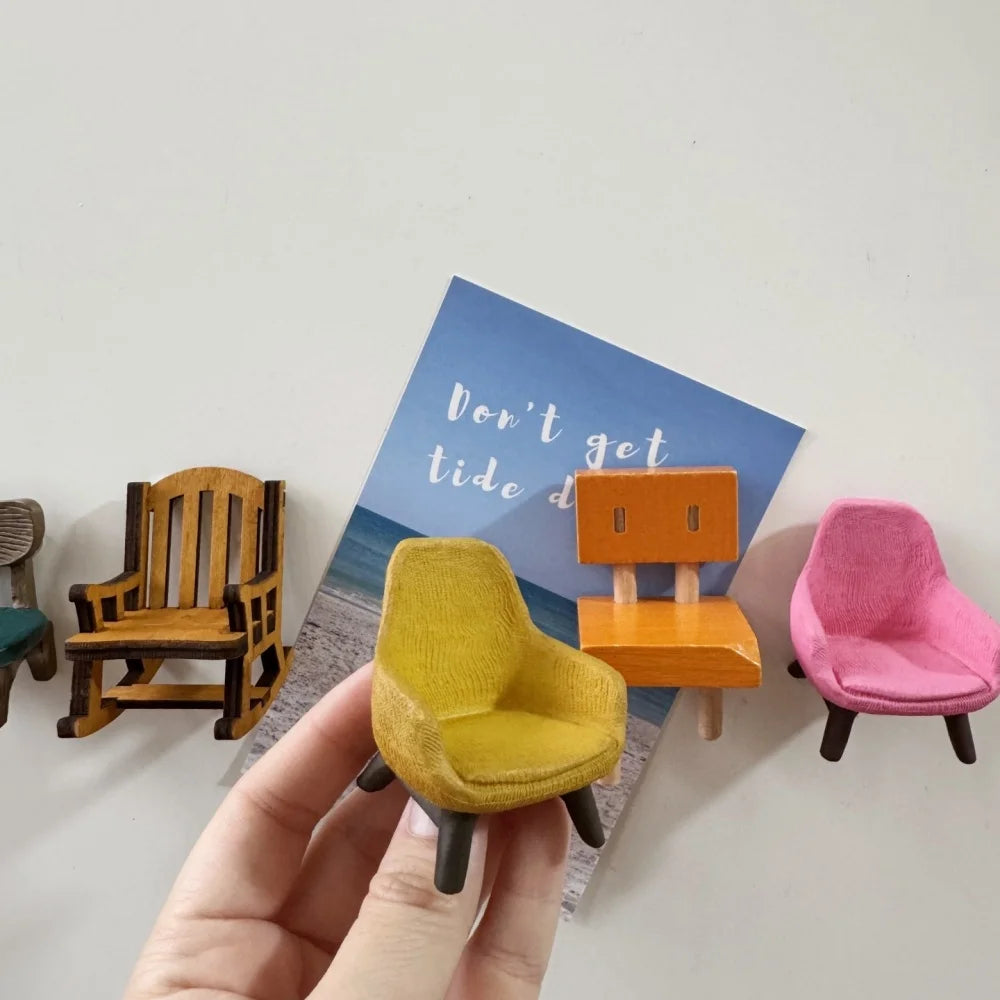 aimants chaises miniatures dessin animé jaune rose marron bleu velours modernes