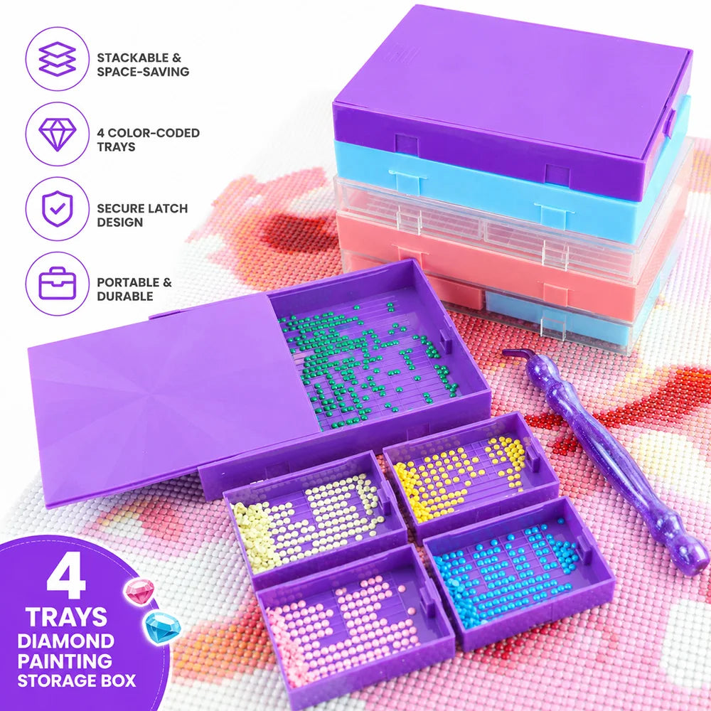 boîte rangement diamants violet bleu rose moderne pratique compartiments pince diamants almacenamiento