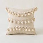 coussin peluche patchwork motif géométrique boho chic franges non toxique 45x45cm