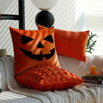 housse coussin carré halloween citrouille trick or treat polyester blanc orange moderne