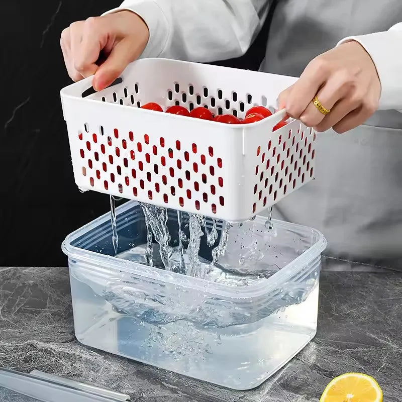 organisateur réfrigérateur paniers blanc perforations noires transparents moderne poignées détachables 850ml 1750ml 3300ml