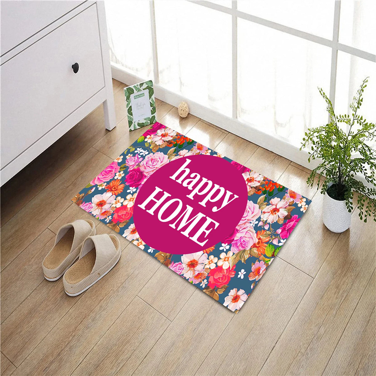 tapis d'entrée multicolore fleurs bleu marine antidérapant résistant extérieur intérieur moderne imprimé