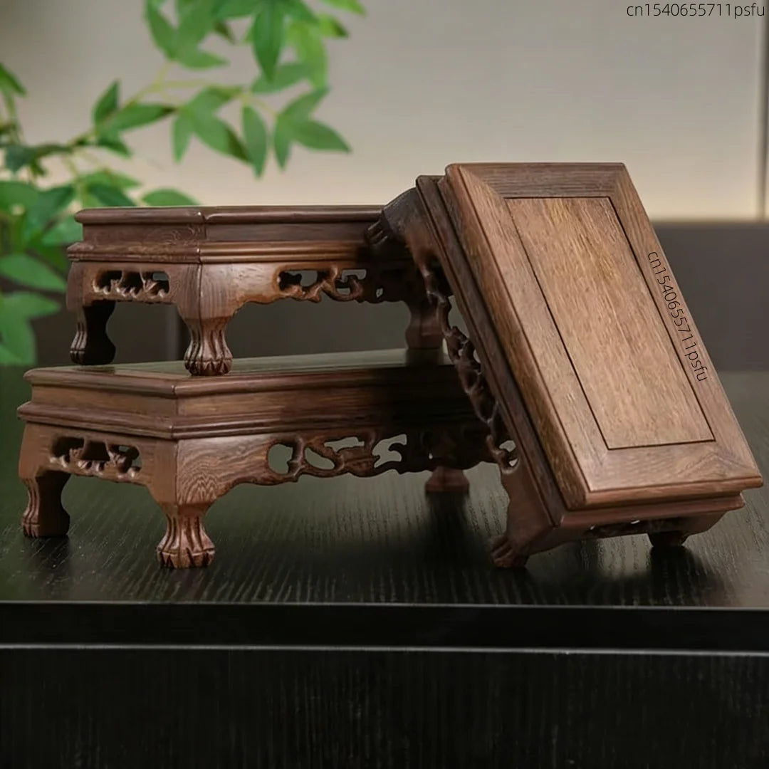 présentoir bois sculpté miniature théière vase décoration traditionnelle asiatique rétro ornements manuels marron foncé