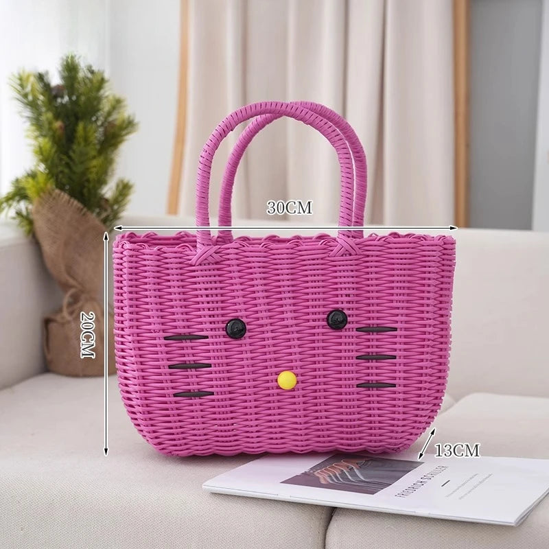 panier rangement vert clair chat mignon poignées corde blanc rose respectueux environnement