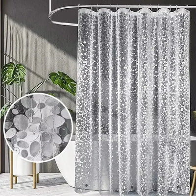 Rideau de douche transparent PEVA avec motif galets pour baignoire