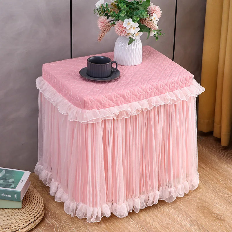 couvre table rose clair classique dentelle fronces coton polyester chambre coucher réutilisable texture solide