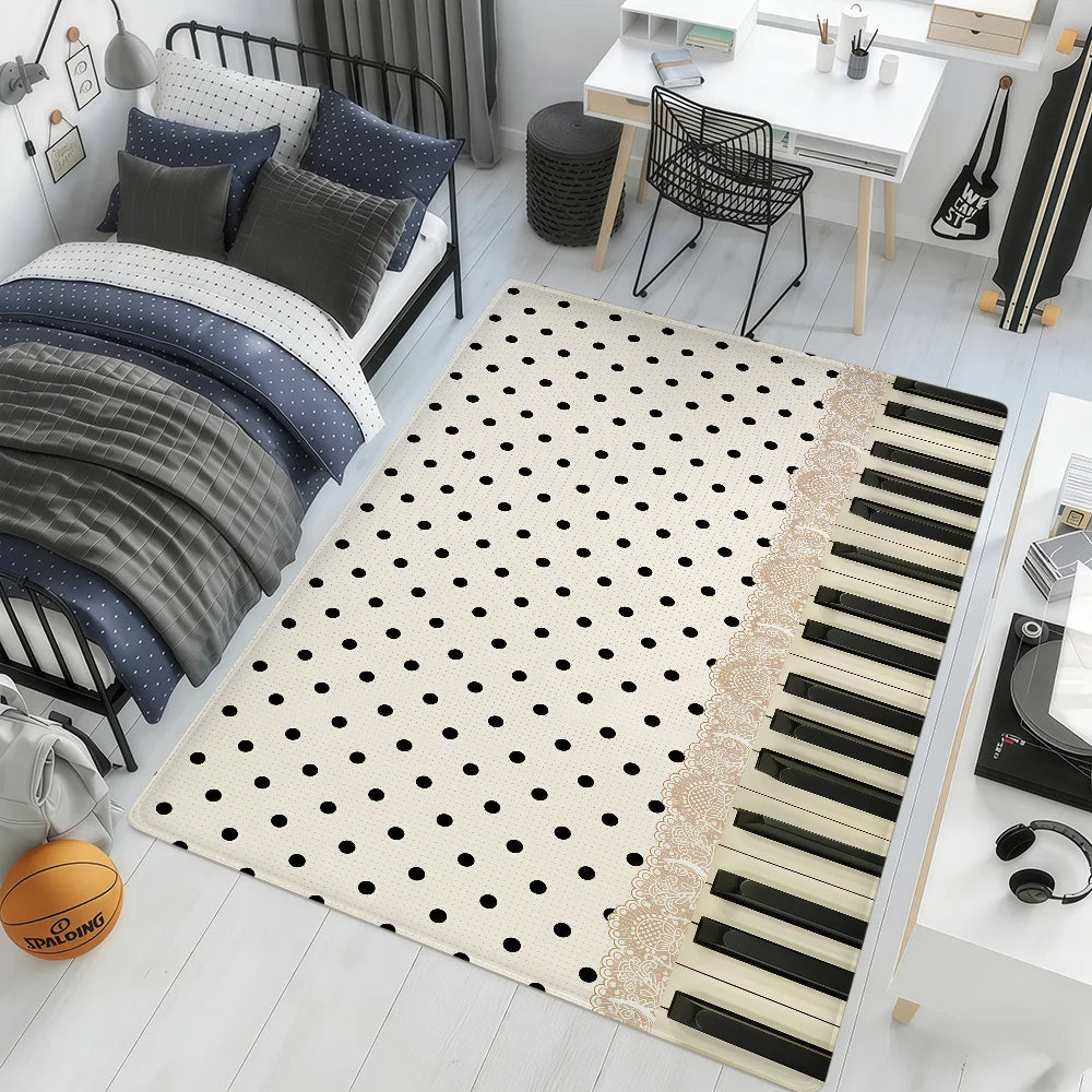 tapis moderne piano key polka dot bleu clair marron antidérapant intérieur extérieur chambre salon