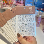 autocollants ongles dessins animés chats coeurs étoiles blanc bleu noir rose transparents mignons DIY