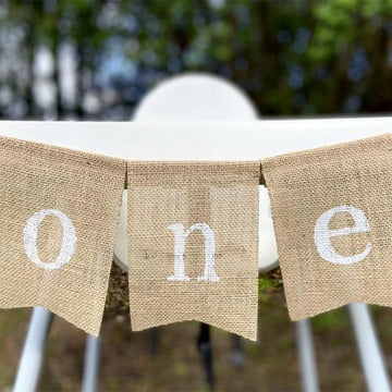 guirlande bâtonnets lettre one naturel blanc toile jute rustique clips anniversaire décoration festive