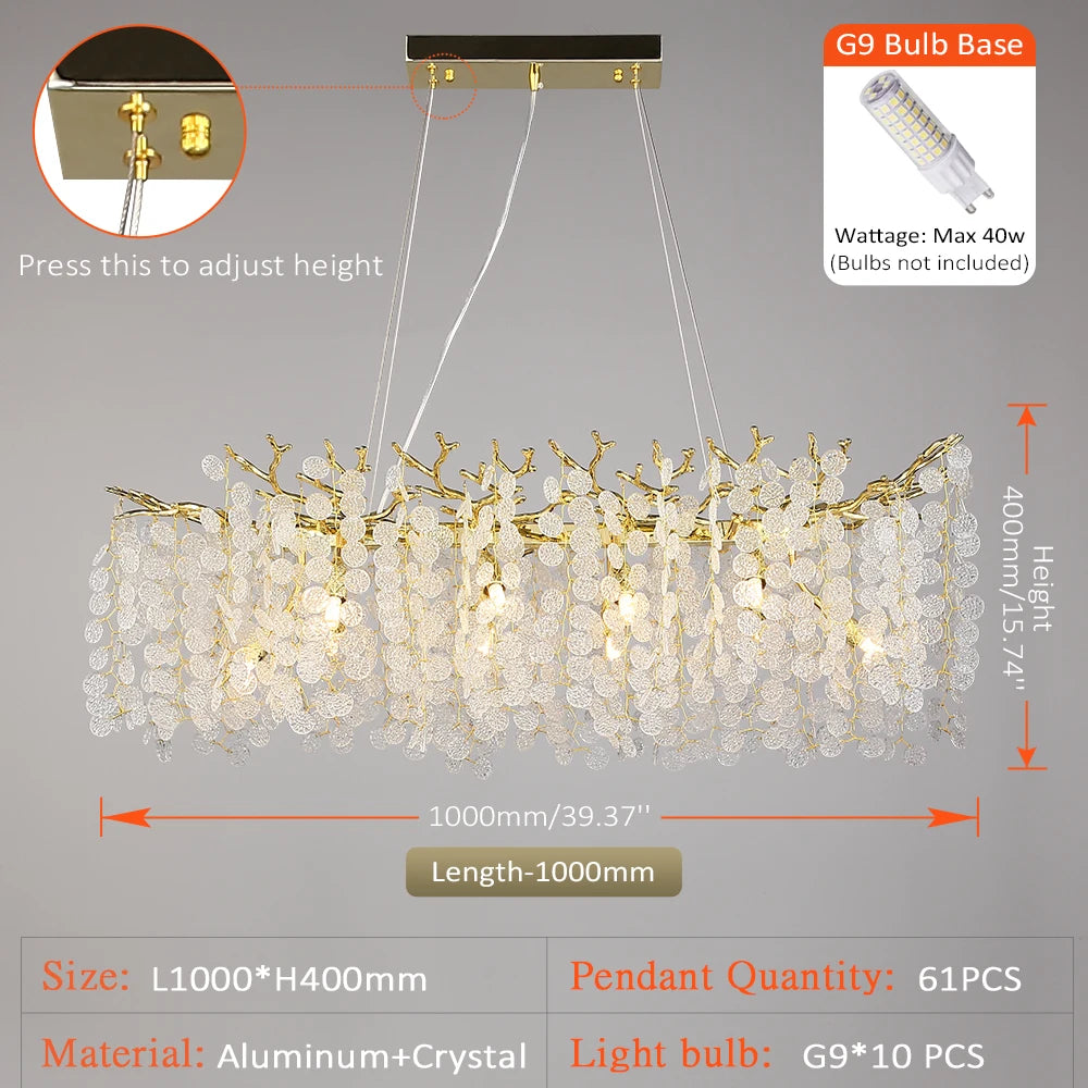 Suspension lumineuse moderne or blanc feuilles dorées 100cm 120cm 150cm 180cm led élégante