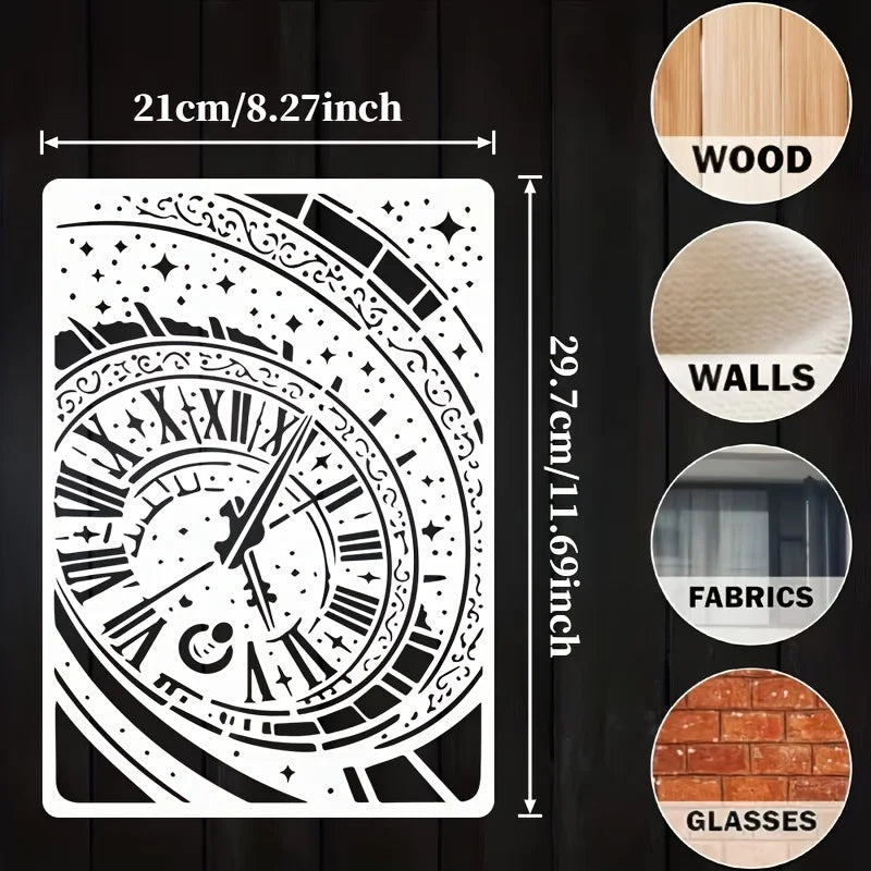 cadre décoratif vintage horloge étoiles motifs floraux noir blanc romantique