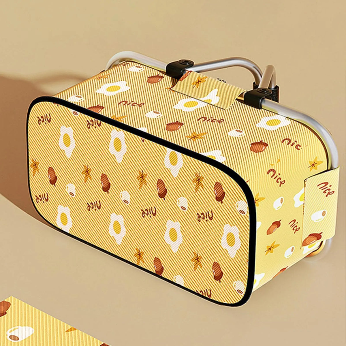 panier pique nique pliable vichy jaune blanc rouge plateau intégral couvercle fermeture éclair alimentos