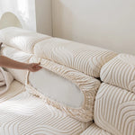 housse canapé beige clair polaire jacquard rayures horizontales extensible salon moderne